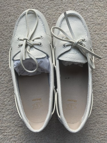 White leather boat shoes