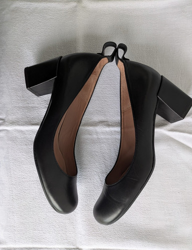 Dune black leather chunky heel - black,